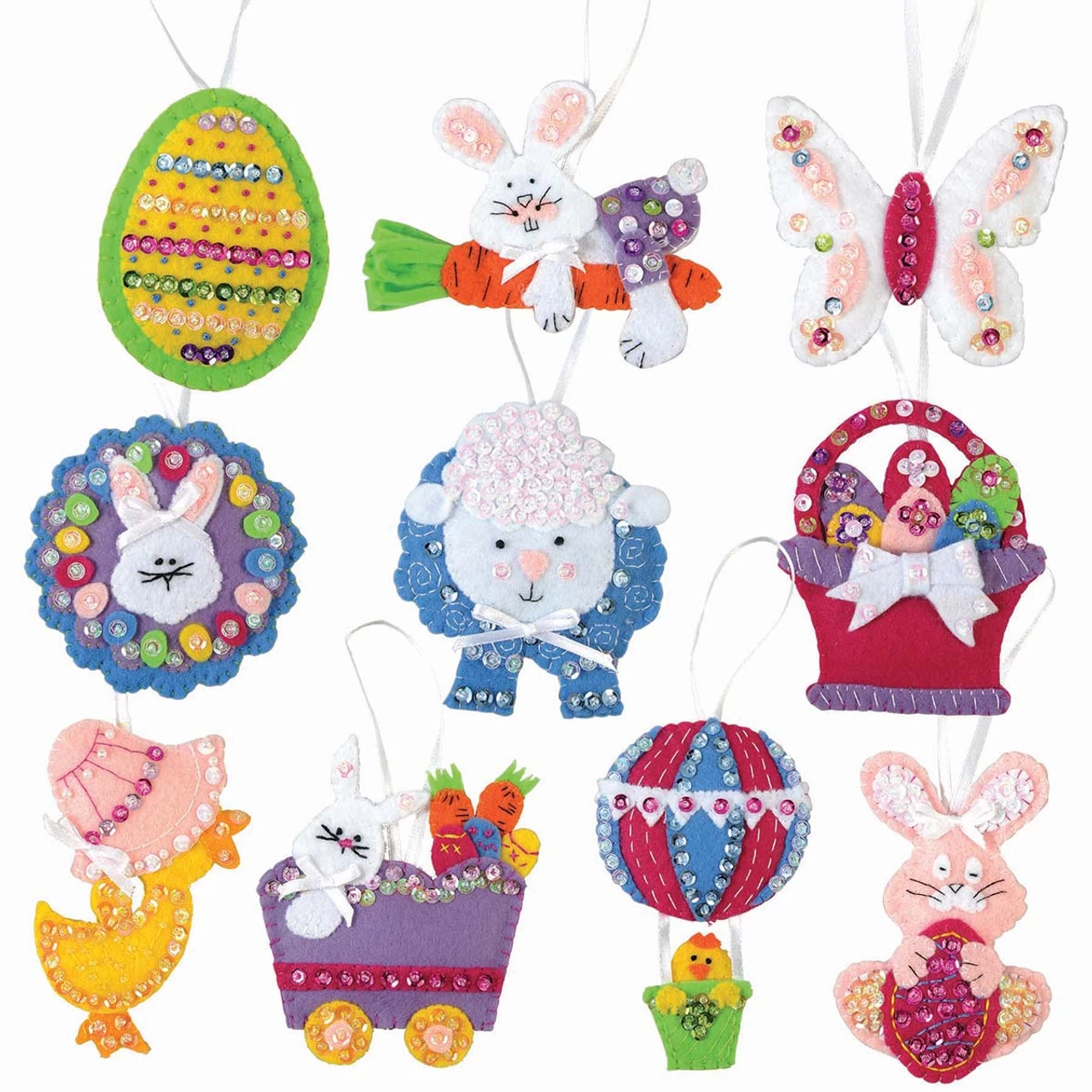 Herrschners Bunny Trail Ornaments Felt & Sequin Kit 3 Herrschners Bunny Trail Ornaments Felt & Sequin Kit