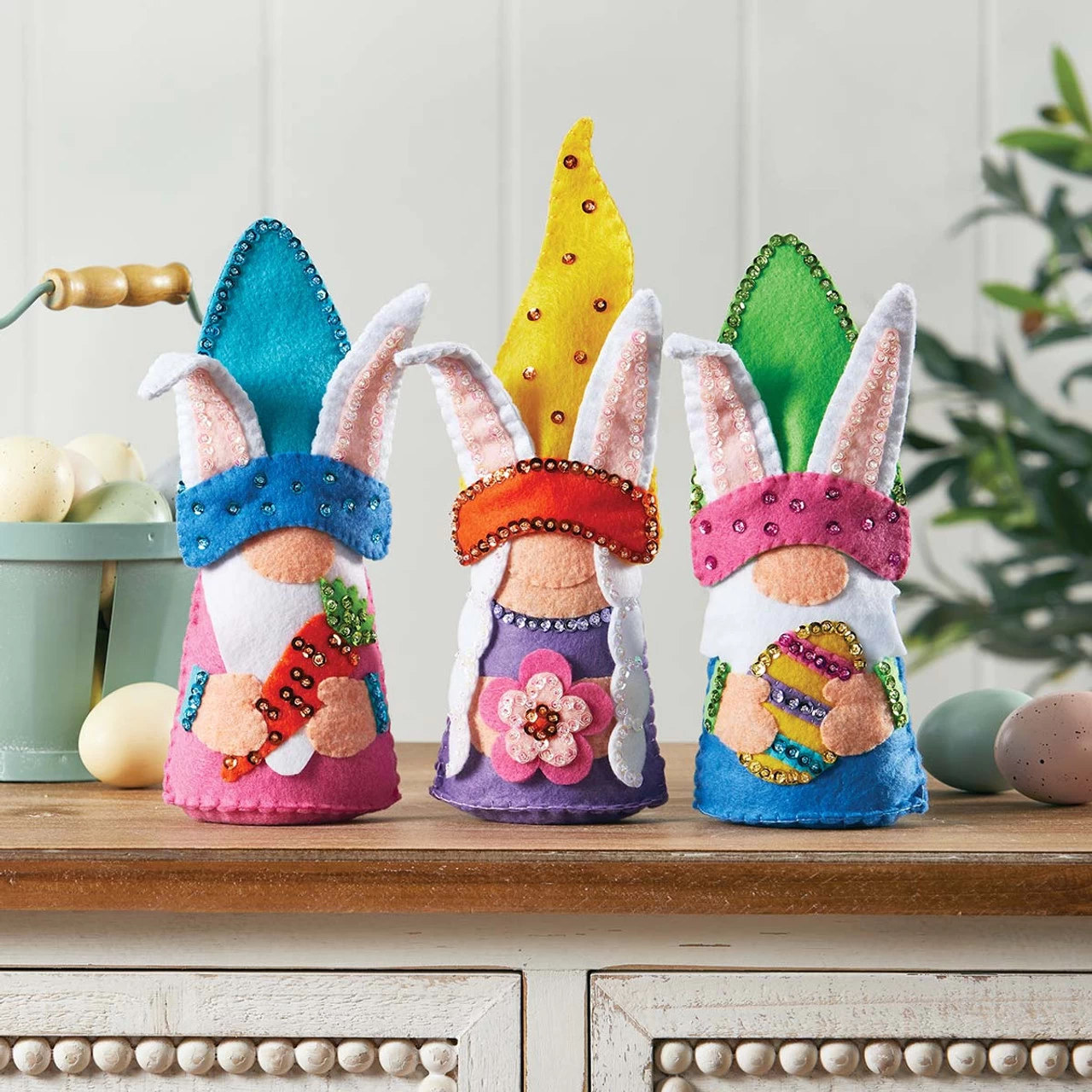 Felt Street Bunny Gnomes Shelf Sitters Felt & Sequin Kit 3 Felt Street Bunny Gnomes Shelf Sitters Felt & Sequin Kit