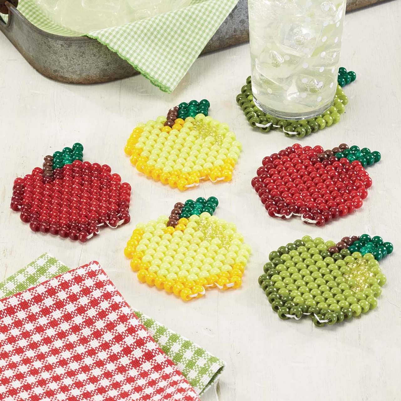 Herrschners Colorful Apples Coasters Pony Bead Kit 3 Herrschners Colorful Apples Coasters Pony Bead Kit
