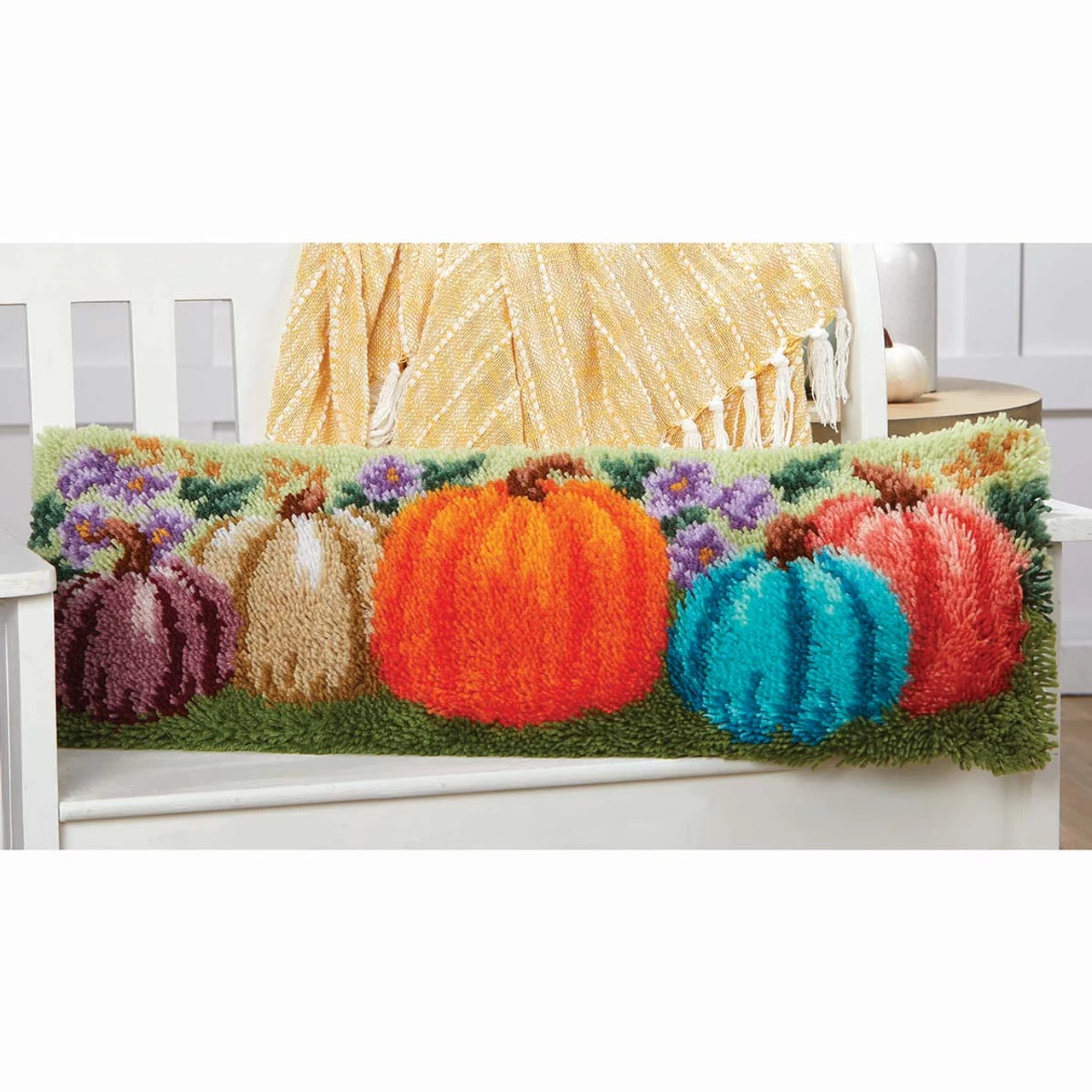 Herrschners Pumpkin Palette Bench Pillow Latch Hook Kit 3 Herrschners Pumpkin Palette Bench Pillow Latch Hook Kit
