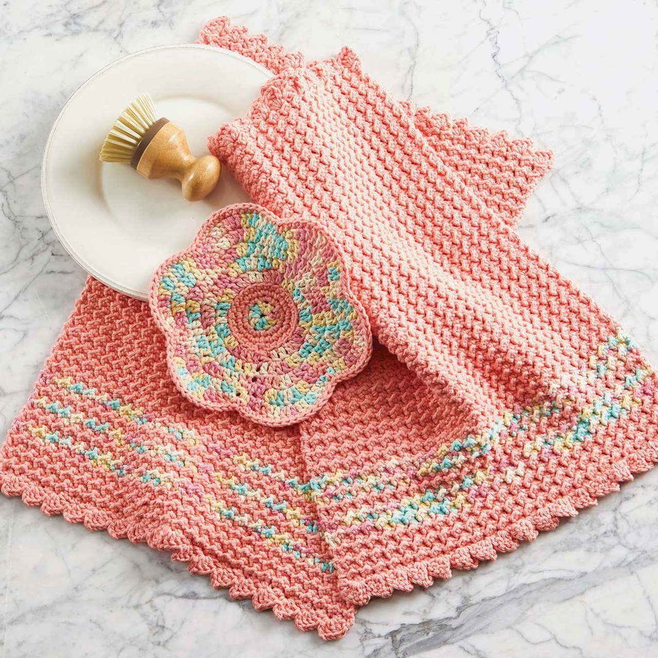 Village Yarn Spring Towels & Flower Dishcloth Set Crochet Kit 3 Village Yarn Spring Towels & Flower Dishcloth Set Crochet Kit