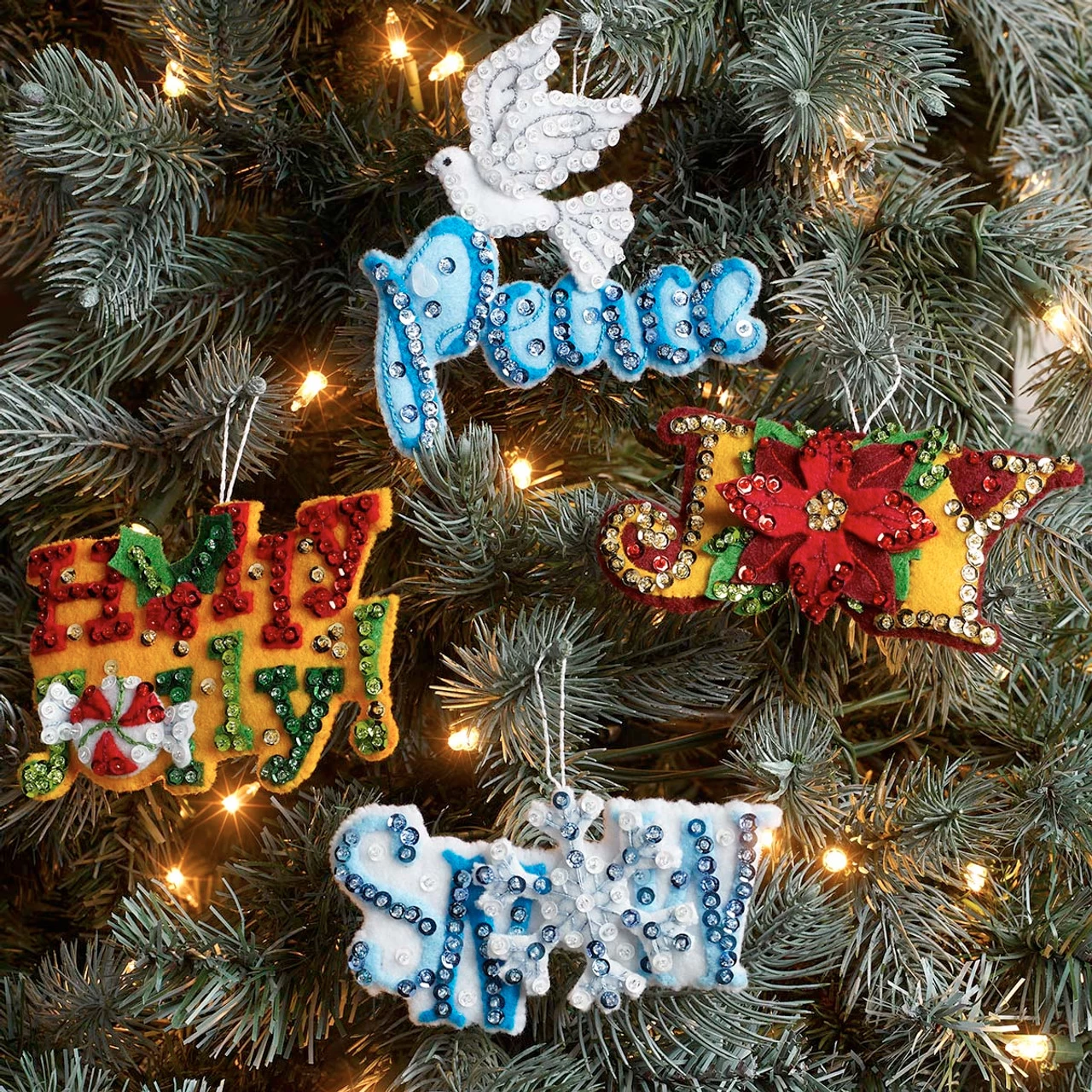 Bucilla Words For The Season Ornaments Felt & Sequin Kit 3 Bucilla Words For The Season Ornaments Felt & Sequin Kit