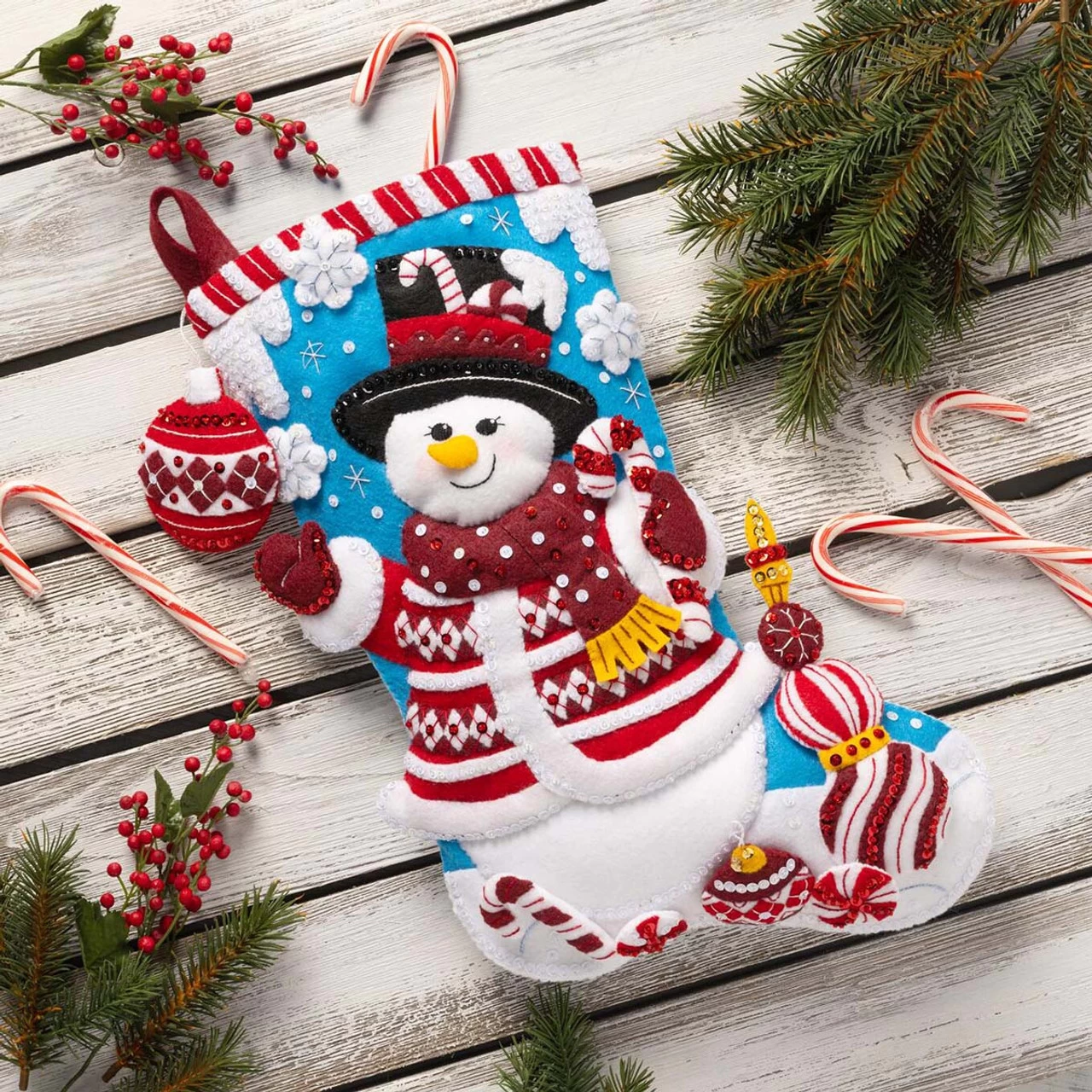 Bucilla Peppermint Snowman Stocking Kit 5 Bucilla Peppermint Snowman Stocking Kit - Image 3
