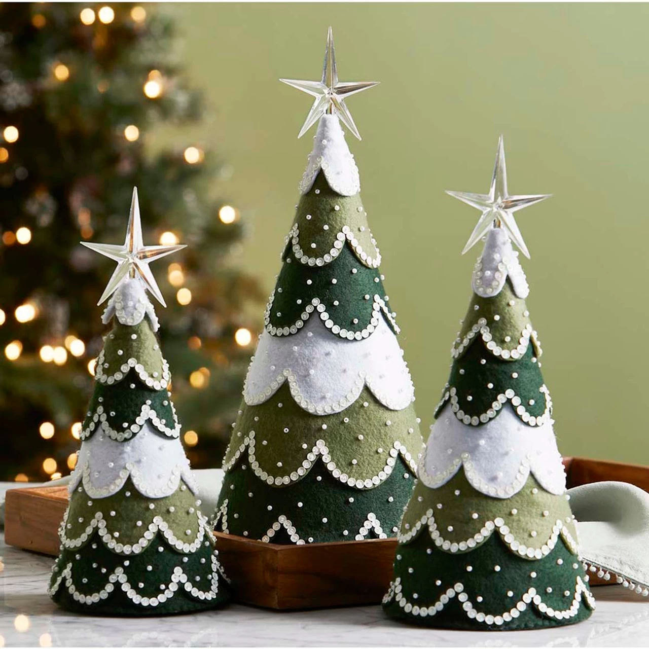 Herrschners Snowy Pines Shelf Sitters Felt & Sequin Kit 3 Herrschners Snowy Pines Shelf Sitters Felt & Sequin Kit