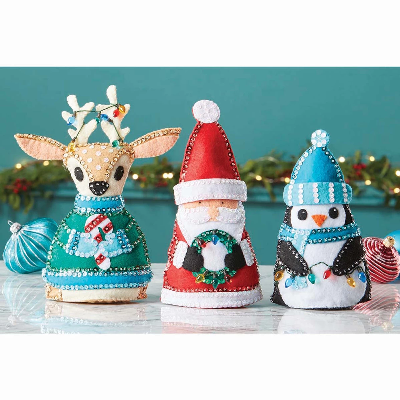 Herrschners Winter Friends Shelf Sitters Felt & Sequin Kit 3 Herrschners Winter Friends Shelf Sitters Felt & Sequin Kit