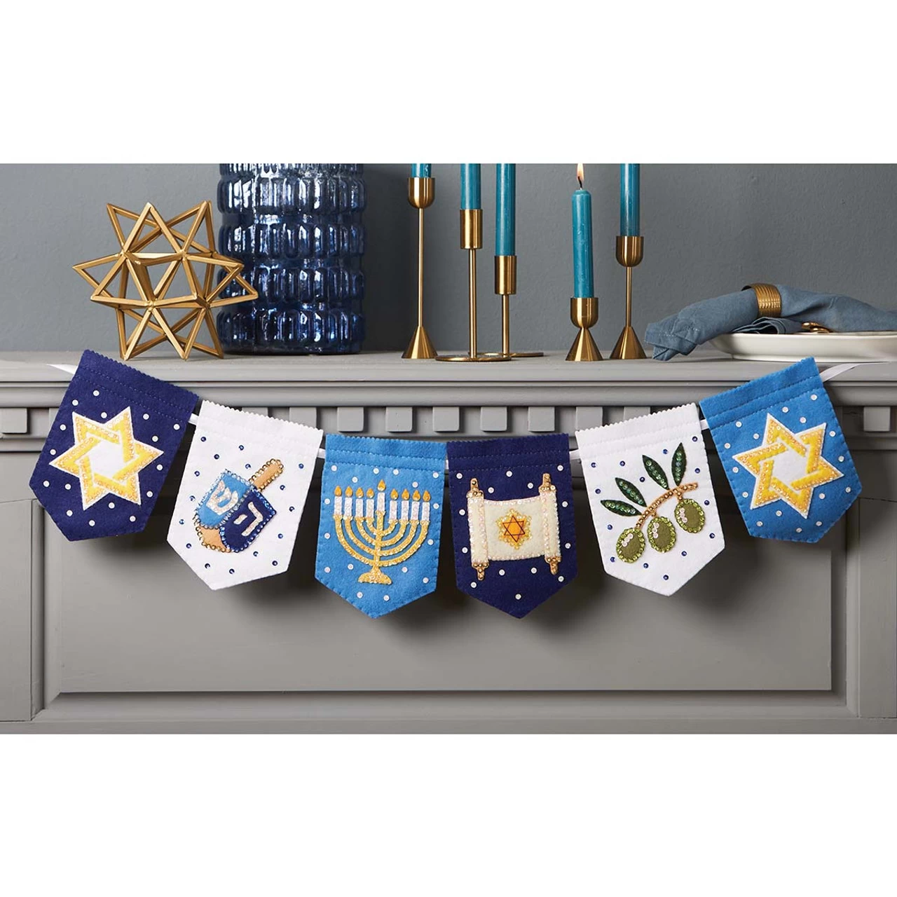 Herrschners Joyous Hanukkah Celebration Banner Felt & Sequin Kit 3 Herrschners Joyous Hanukkah Celebration Banner Felt & Sequin Kit