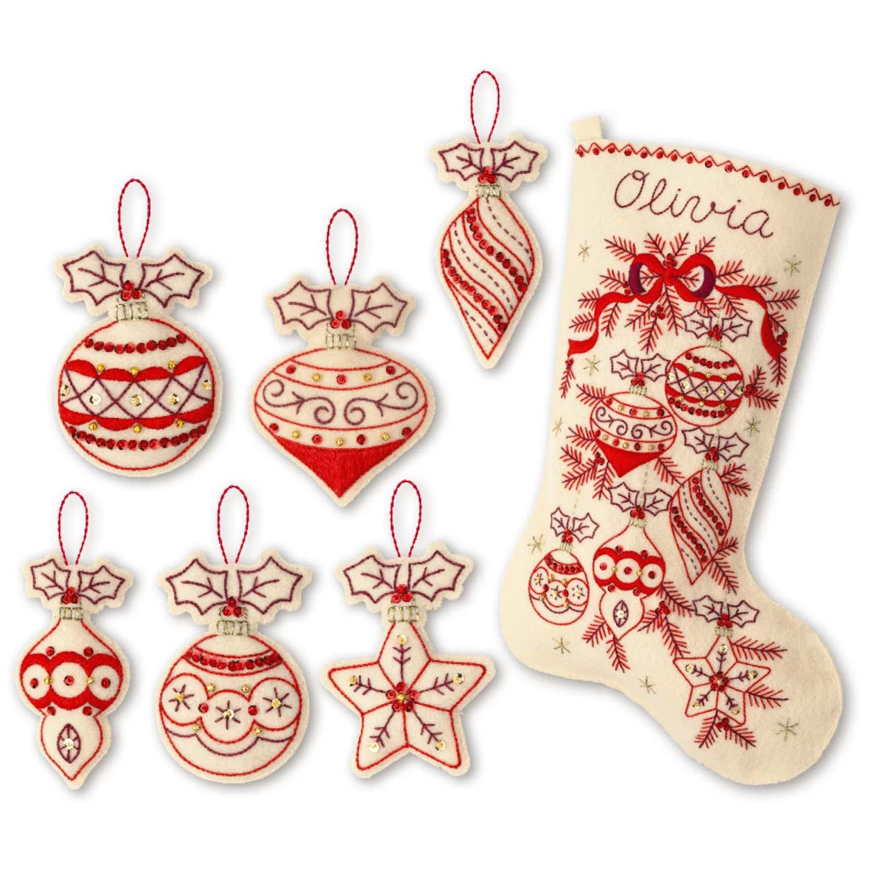 Bucilla Classic Christmas Stocking & Ornaments, Set Of 2 Felt & Sequin Kit 3 Bucilla Classic Christmas Stocking & Ornaments, Set Of 2 Felt & Sequin Kit