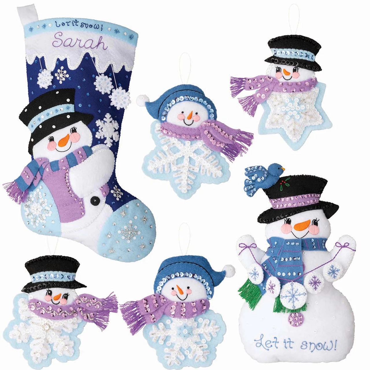 Bucilla Let It Snow Snowman Ensemble Felt & Sequin Kit 3 Bucilla Let It Snow Snowman Ensemble Felt & Sequin Kit