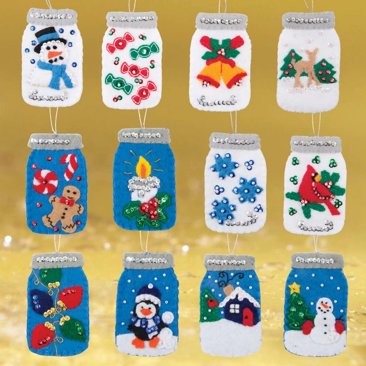 Christmas Mason Jars I & II Felt & Sequin Kit 3 Christmas Mason Jars I & II Felt & Sequin Kit