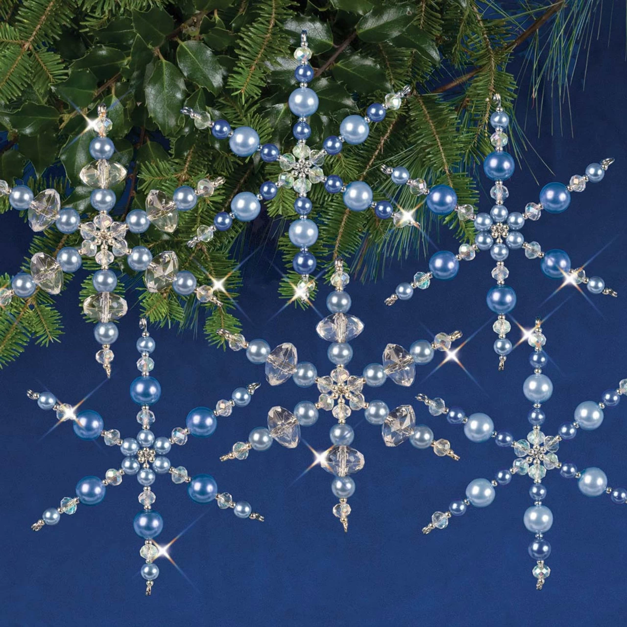Solid Oak Crystal/Blue Snowflakes Ornament Kit 3 Solid Oak Crystal/Blue Snowflakes Ornament Kit