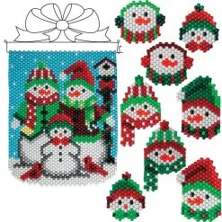Herrschners Snow Family Banner & Ornament & Free Hanger, Set Of 3 Pony Bead Kit