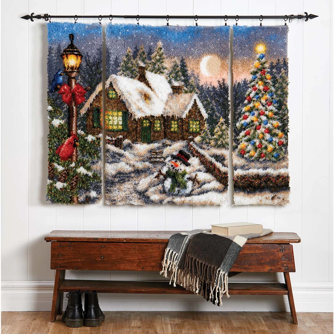 Herrschners Winter Cottage Triptych Latch Hook Kit 3 Herrschners Winter Cottage Triptych Latch Hook Kit