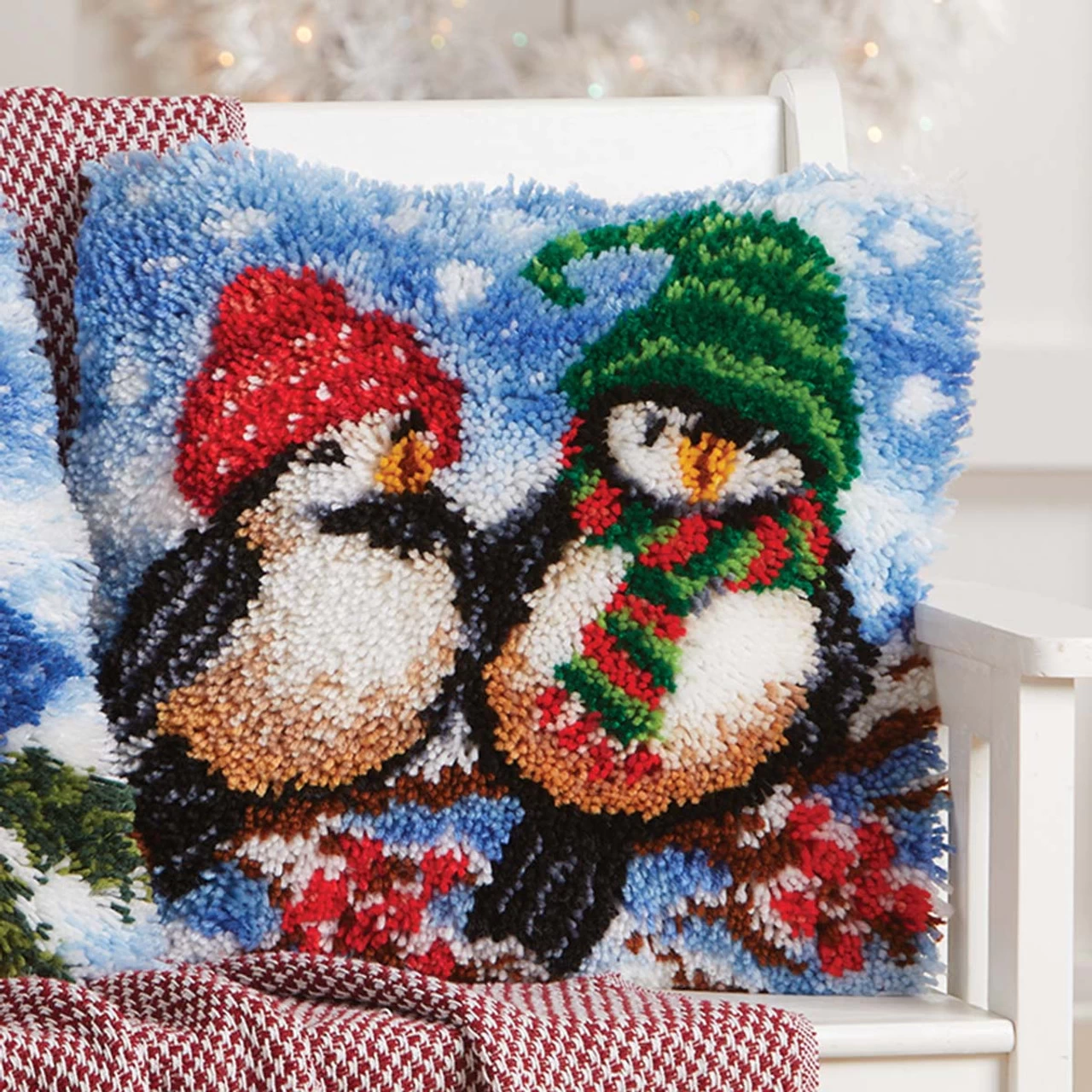 Herrschners Winter Tweets Pillow Latch Hook Kit 3 Herrschners Winter Tweets Pillow Latch Hook Kit