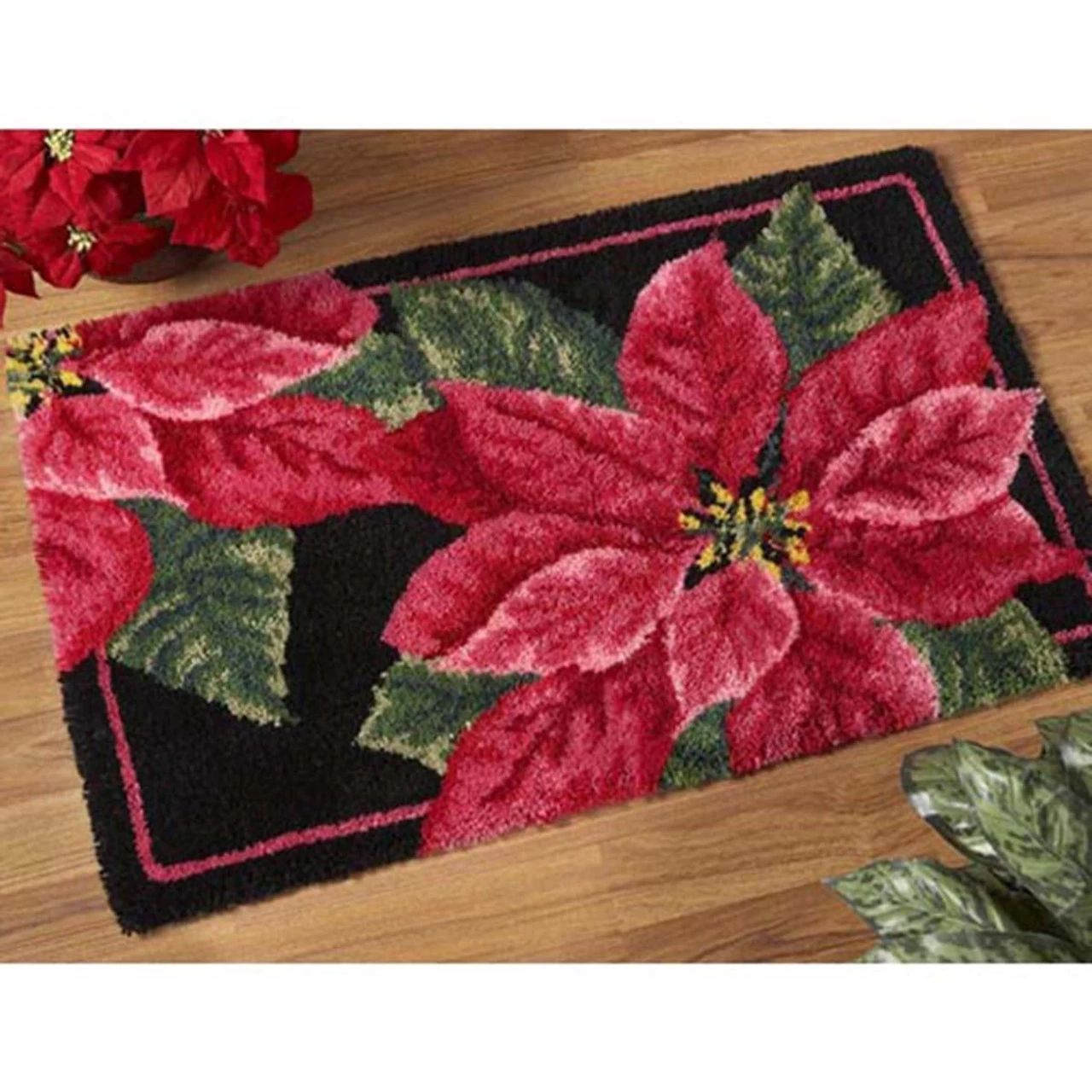 Herrschners Poinsettia Designer Rug #4 Latch Hook Kit 3 Herrschners Poinsettia Designer Rug #4 Latch Hook Kit