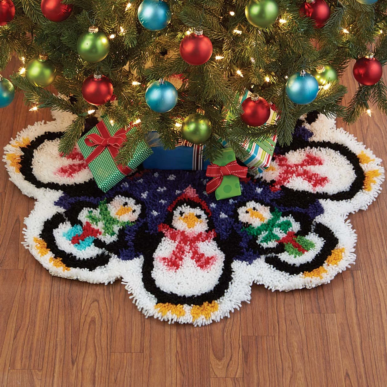 Herrschners Christmas Penguins Tree Skirt Latch Hook Kit 3 Herrschners Christmas Penguins Tree Skirt Latch Hook Kit