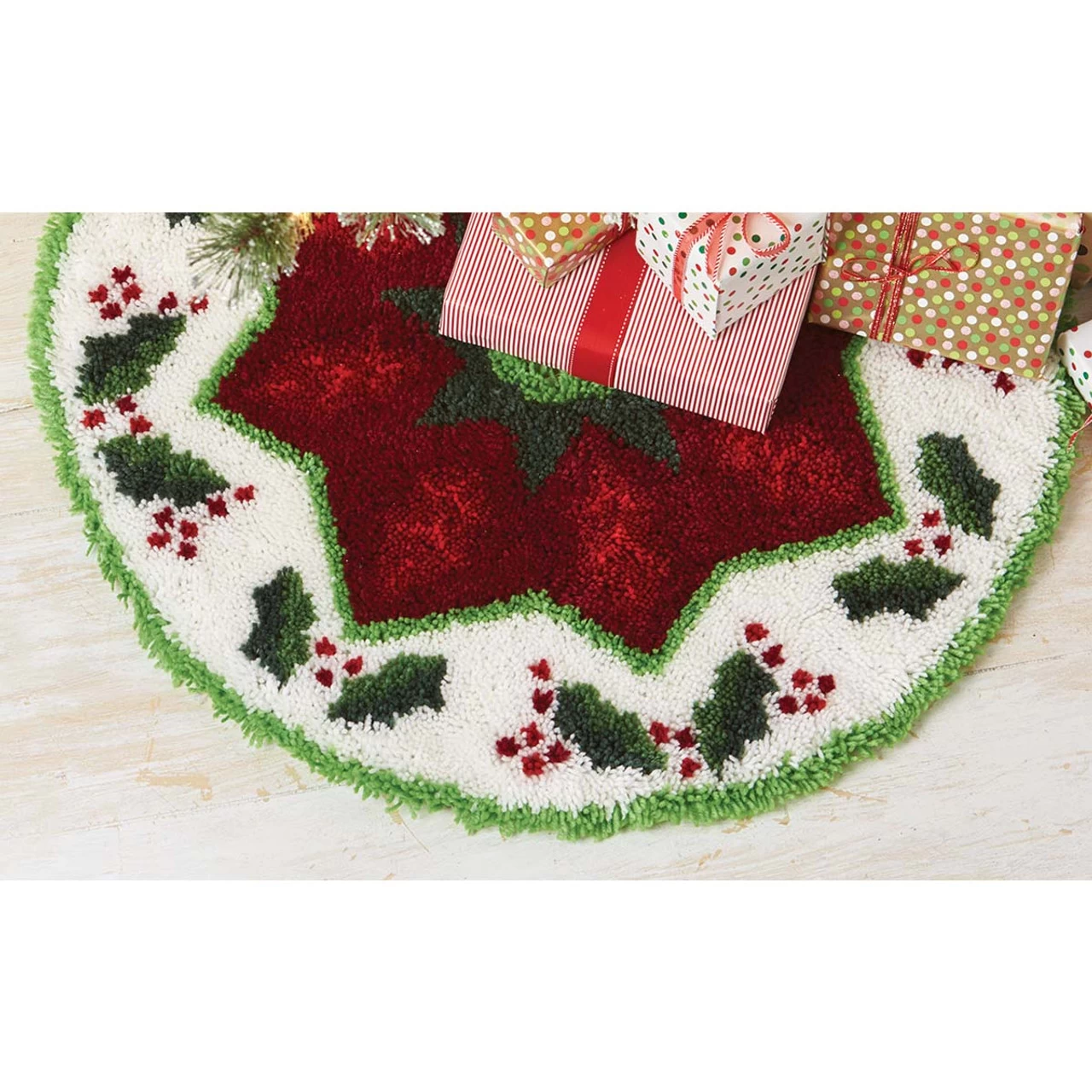 Herrschners Poinsettia Tree Skirt Latch Hook Kit 3 Herrschners Poinsettia Tree Skirt Latch Hook Kit