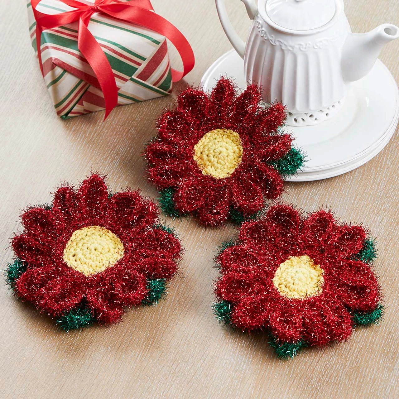 Herrschners Poinsettia Scrubbies Crochet Kit 3 Herrschners Poinsettia Scrubbies Crochet Kit